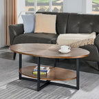 Table basse ovale en bois massif avec pieds métalliques croisés