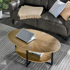 Table basse ovale en bois massif avec pieds métalliques croisés