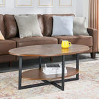 Table basse ovale en bois massif avec pieds métalliques croisés