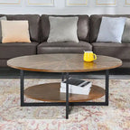 Table basse ovale en bois massif avec pieds métalliques croisés