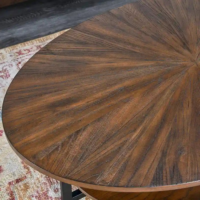 Table basse ovale en bois massif avec pieds métalliques croisés