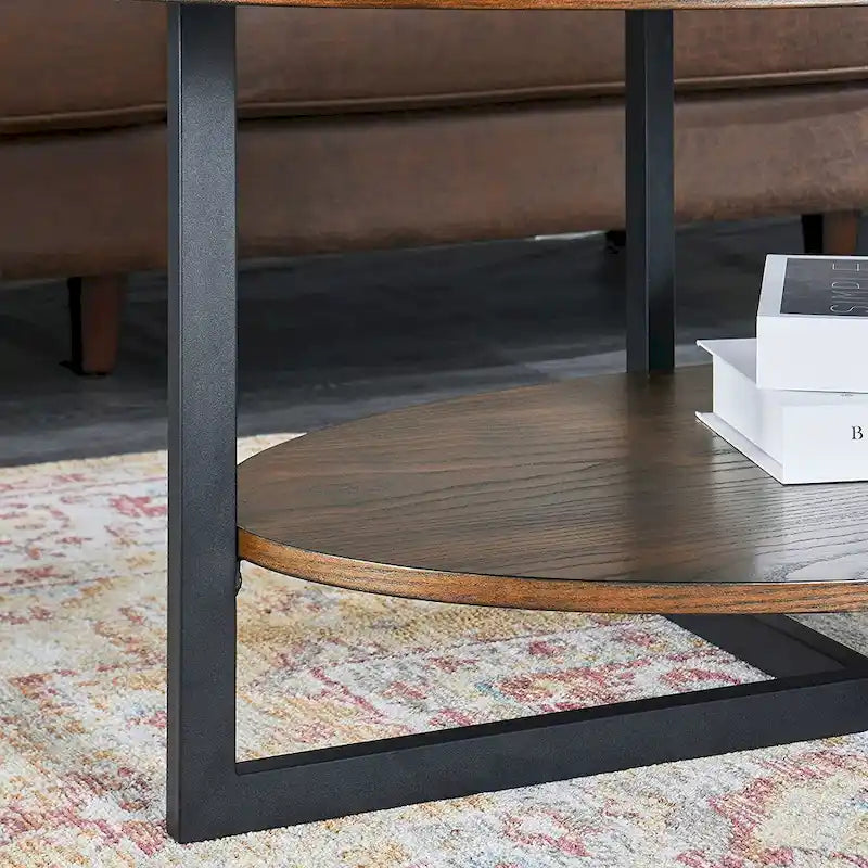 Table basse ovale en bois massif avec pieds métalliques croisés