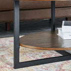Table basse ovale en bois massif avec pieds métalliques croisés