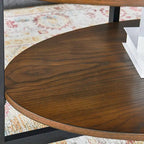 Table basse ovale en bois massif avec pieds métalliques croisés
