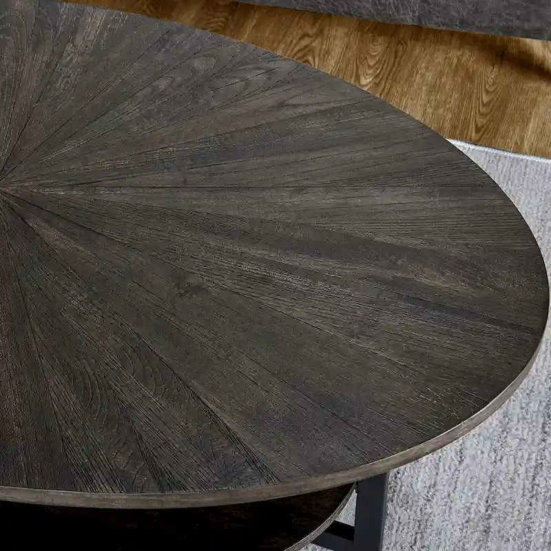 Table basse ovale en bois massif avec pieds métalliques croisés