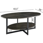 Table basse ovale en bois massif avec pieds métalliques croisés