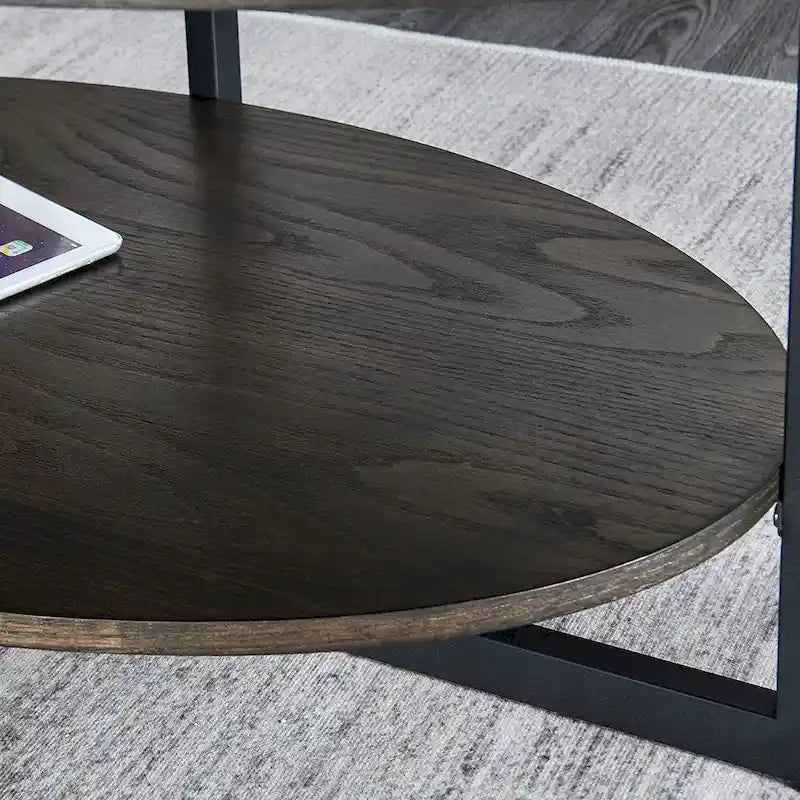 Table basse ovale en bois massif avec pieds métalliques croisés