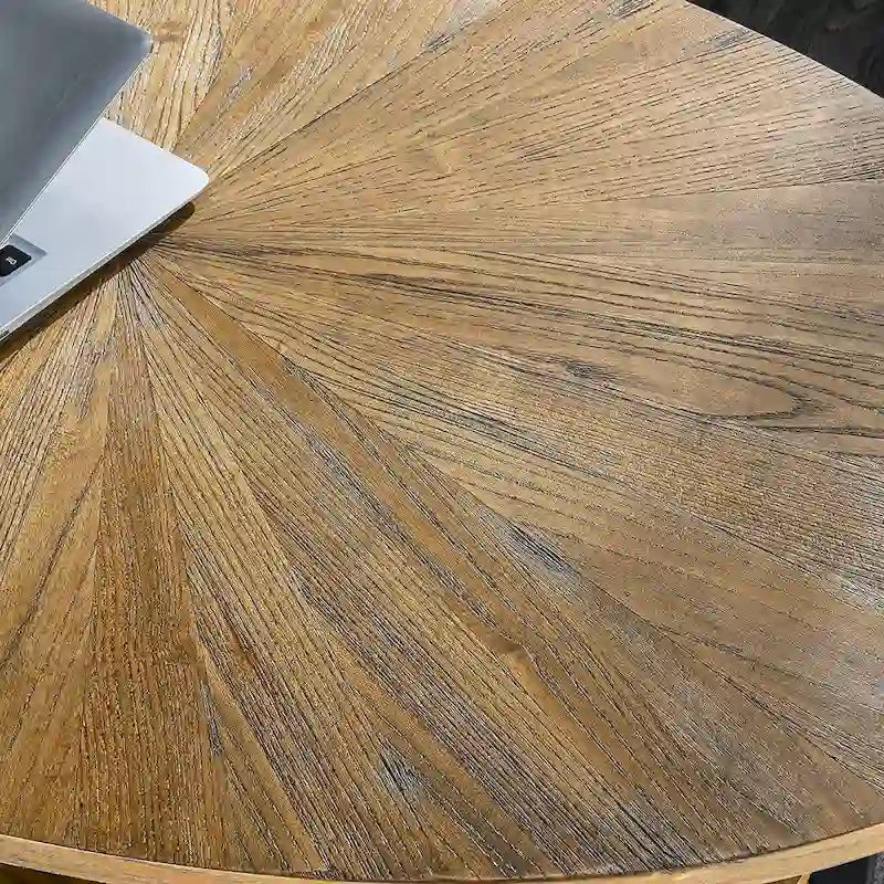 Table basse ovale en bois massif avec pieds métalliques croisés