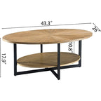 Table basse ovale en bois massif avec pieds métalliques croisés