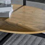 Table basse ovale en bois massif avec pieds métalliques croisés