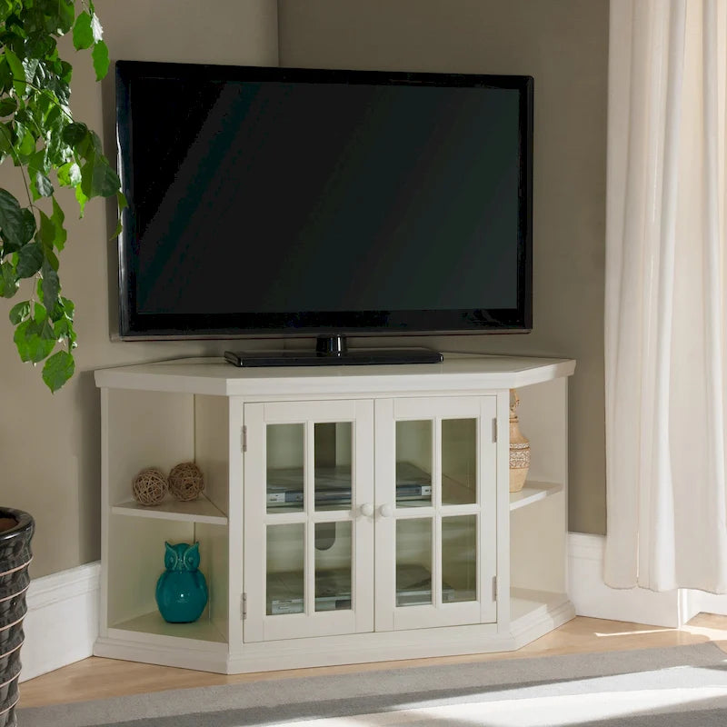 Meuble TV d'angle en bois massif à deux portes