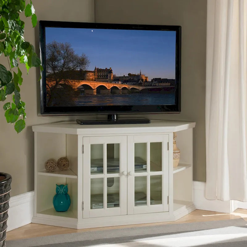 Meuble TV d'angle en bois massif à deux portes