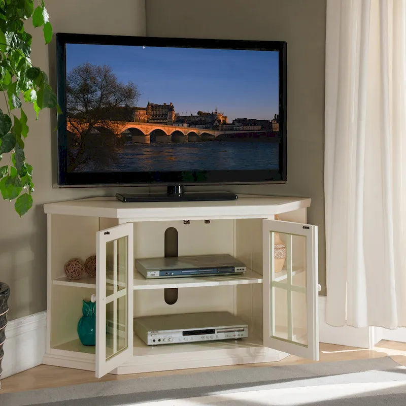 Meuble TV d'angle en bois massif à deux portes
