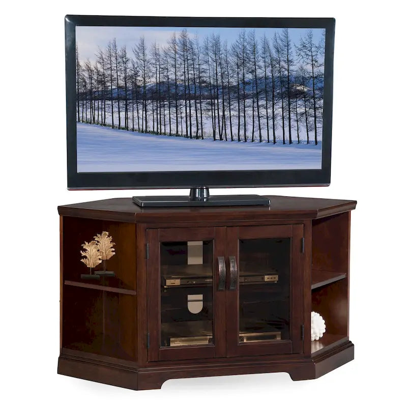 Meuble TV d'angle en bois massif à deux portes