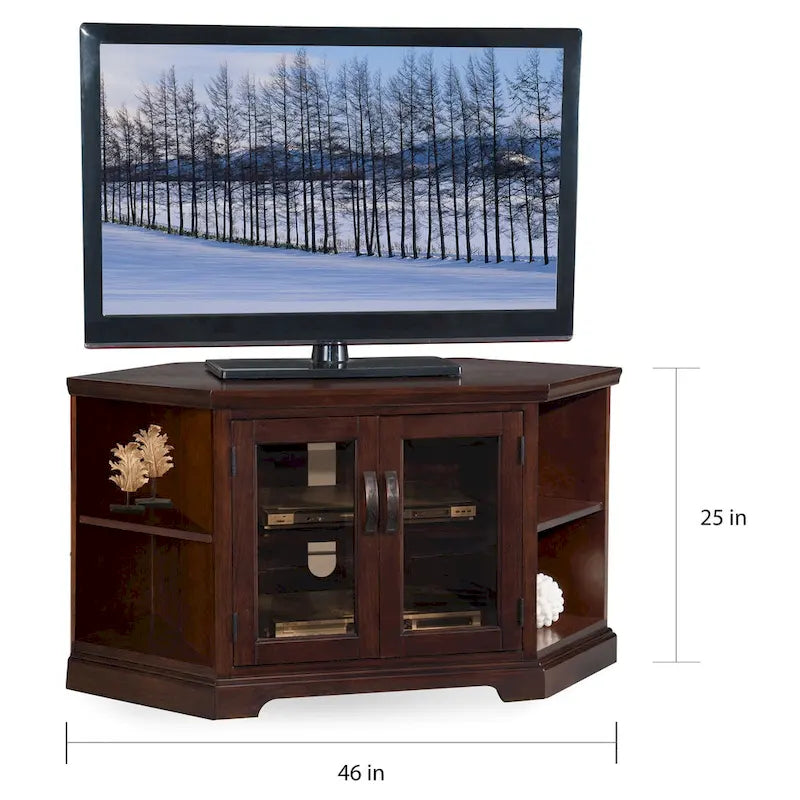 Meuble TV d'angle en bois massif à deux portes