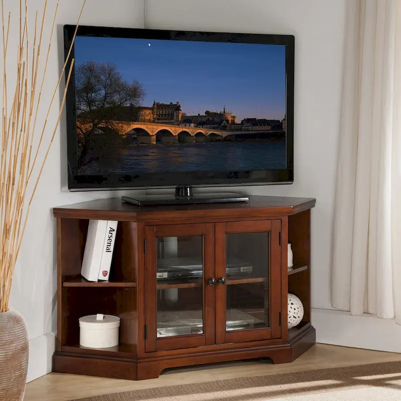 Meuble TV d'angle en bois massif à deux portes
