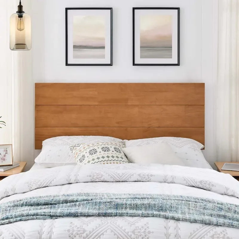 Tête de lit en bois massif pour lit Queen/King avec design à panneau plat, à assortir avec notre cadre de lit flottant, Teck