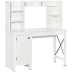 Bureau d'ordinateur de ferme avec étagère supérieure et armoire, Bureau de télétravail avec rangement, pour l'étude