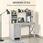 Bureau d'ordinateur de ferme avec étagère supérieure et armoire, Bureau de télétravail avec rangement, pour l'étude