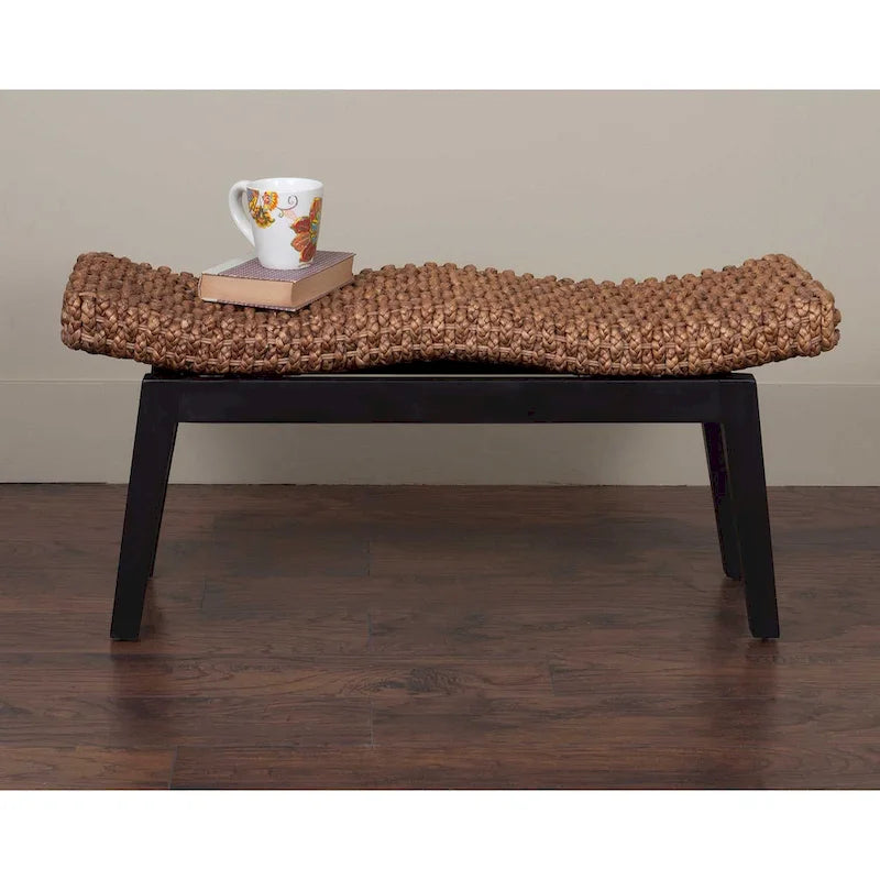 Banc en teck et osier naturel tressé à la main