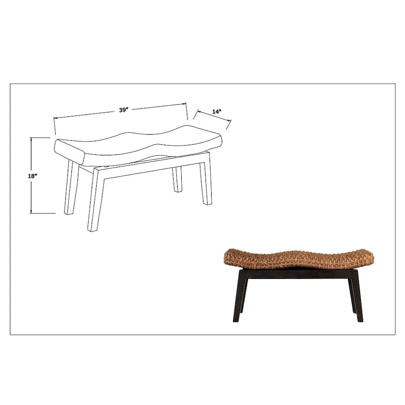 Banc en teck et osier naturel tressé à la main