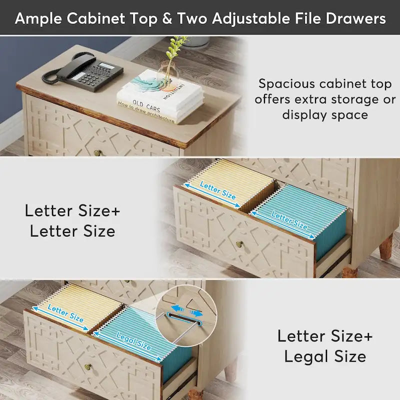 Meuble de classement latéral à 2 tiroirs, armoire de classement de bureau pour dossiers A4 / format lettre / format légal