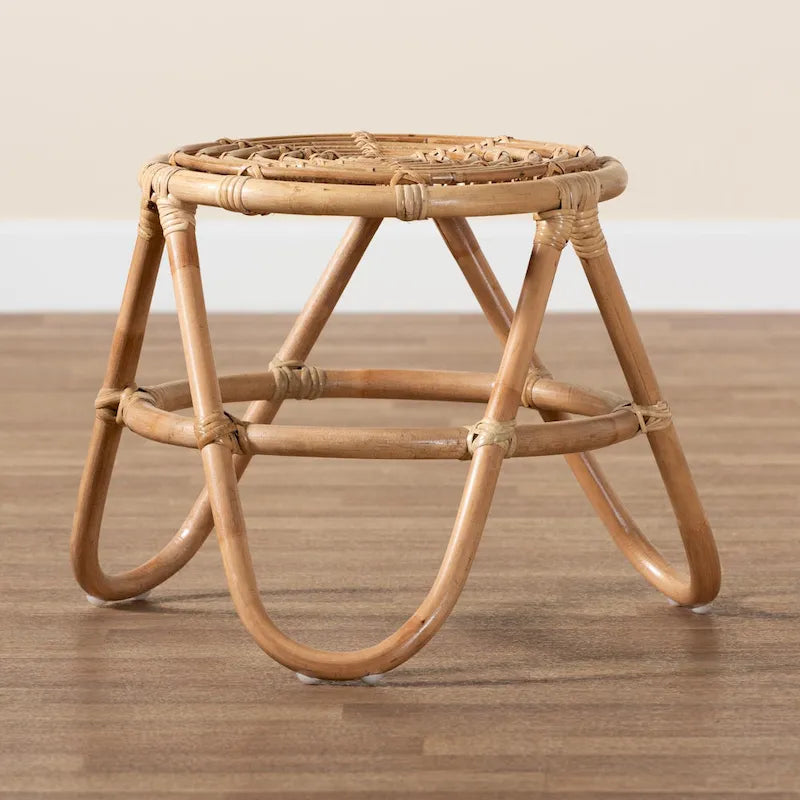 Table d'appoint en rotin marron naturel bohème moderne