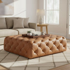 Ottoman en cuir cognac