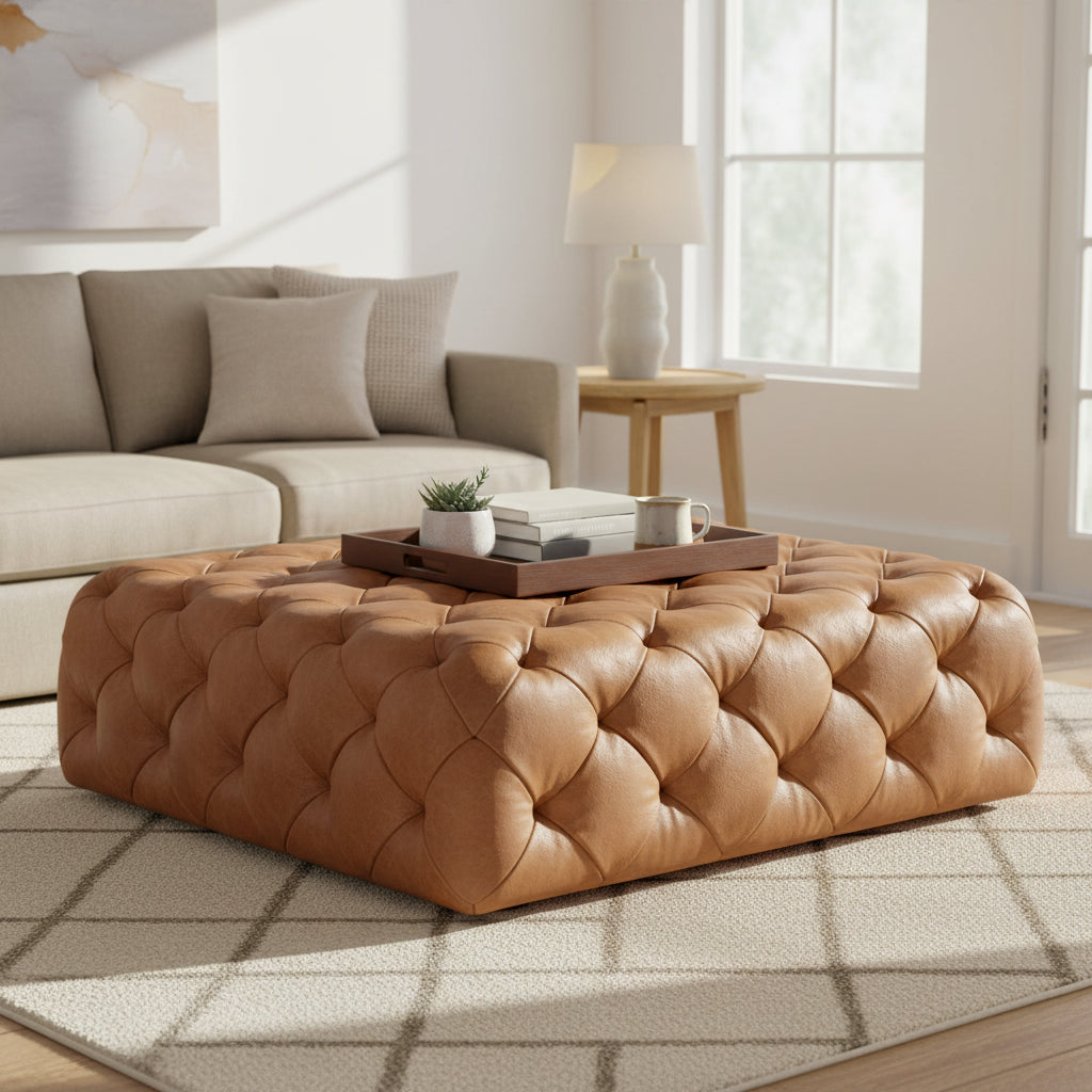 Ottoman en cuir cognac