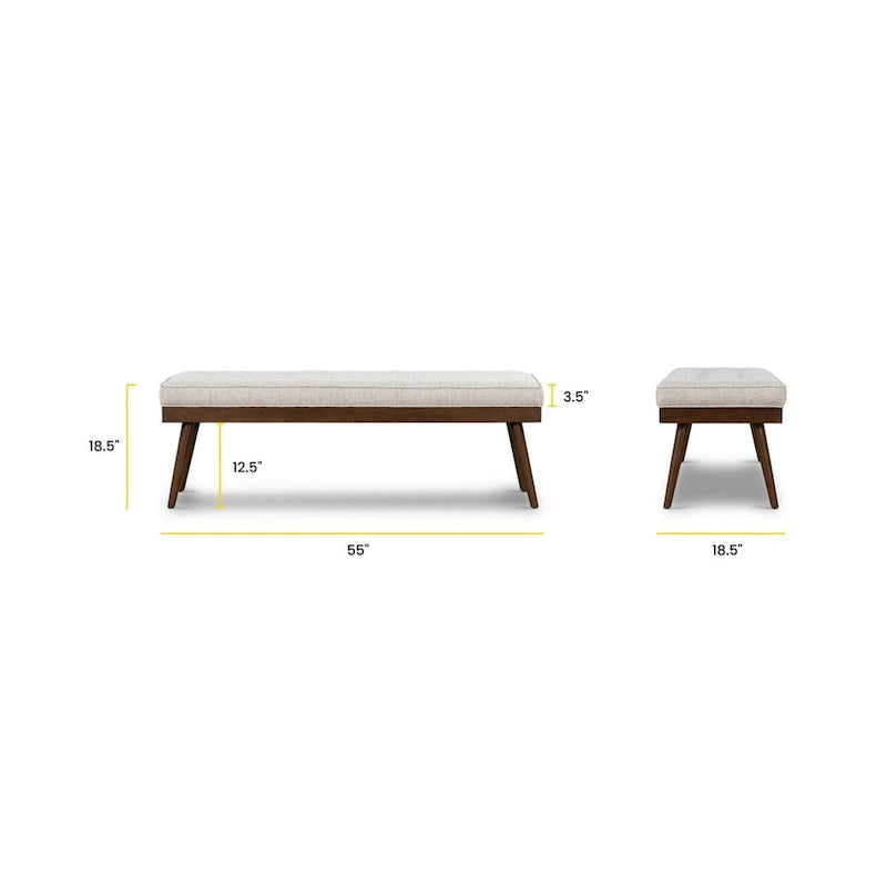 Banc en tissu – Assise capitonnée avec pieds en bois massif