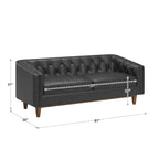 Causeuse en cuir noir capitonné
