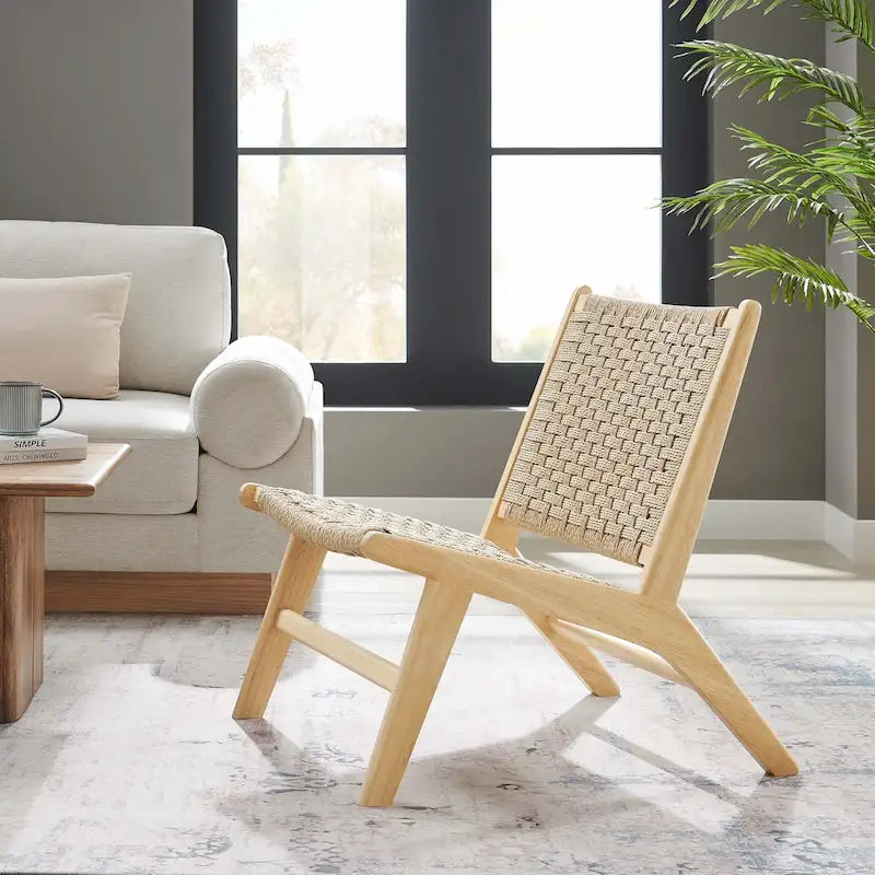 Fauteuil de salon en bois et corde tressée