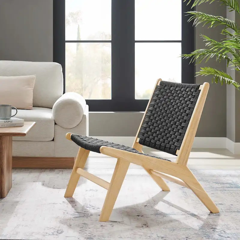 Fauteuil de salon en bois et corde tressée