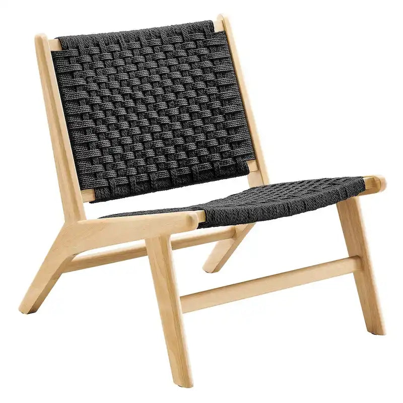 Fauteuil de salon en bois et corde tressée