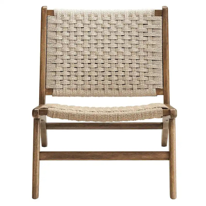 Fauteuil de salon en bois et corde tressée