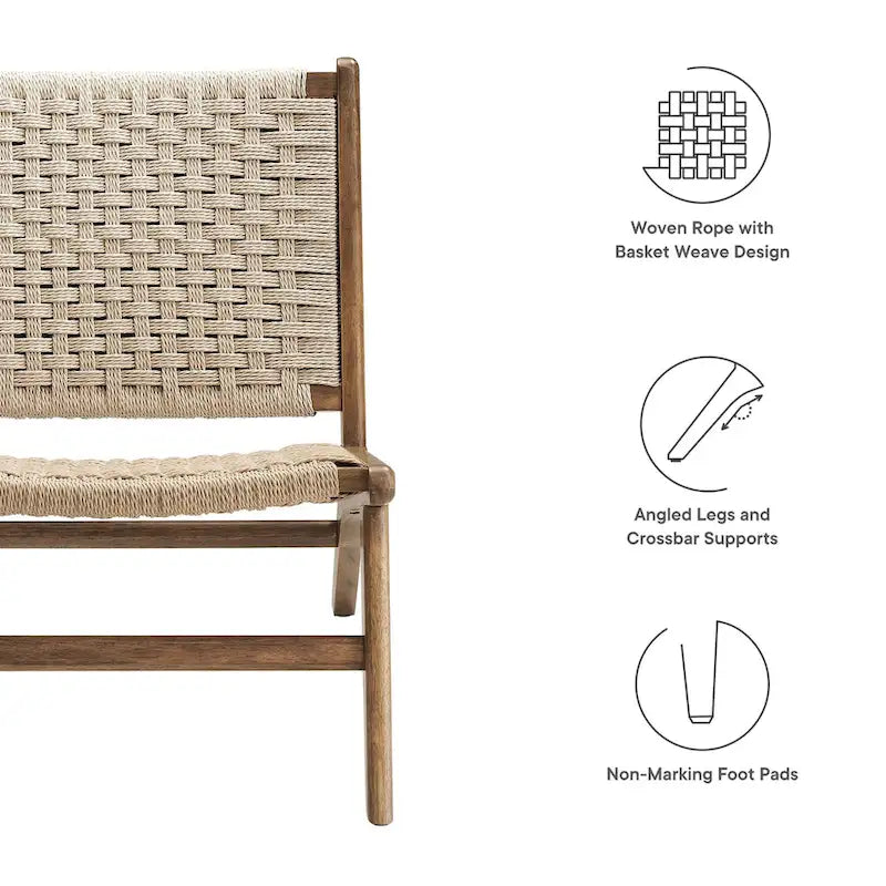 Fauteuil de salon en bois et corde tressée