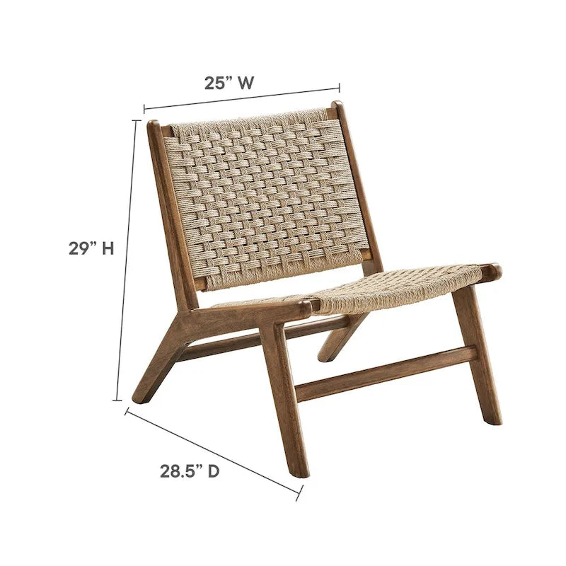 Fauteuil de salon en bois et corde tressée