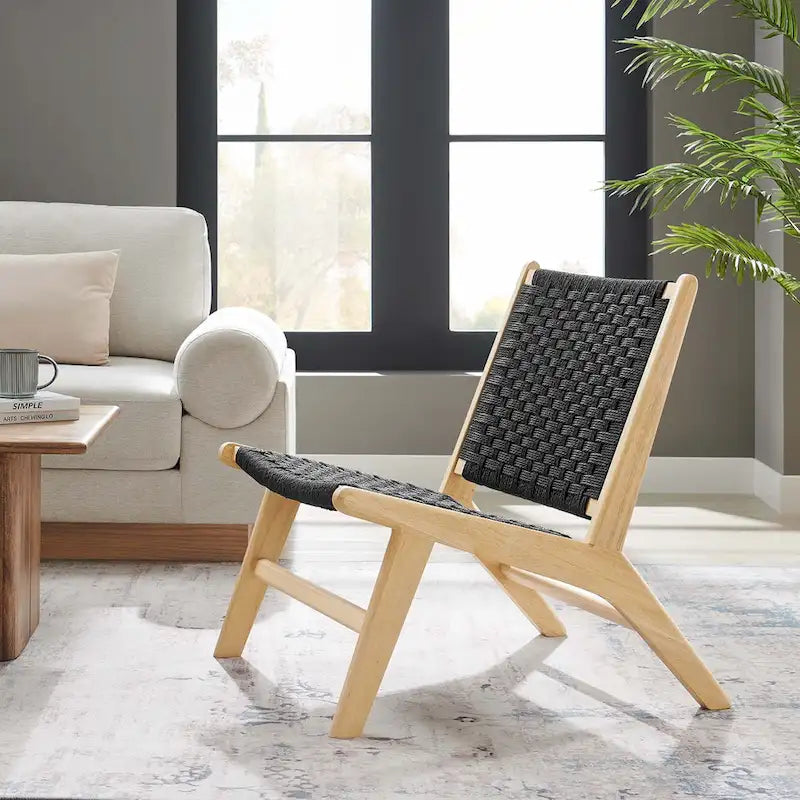Fauteuil de salon en bois et corde tressée