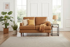 Ivy Living Cassia Top Grain Leather Loveseat with Feather Memory Foam and Springs