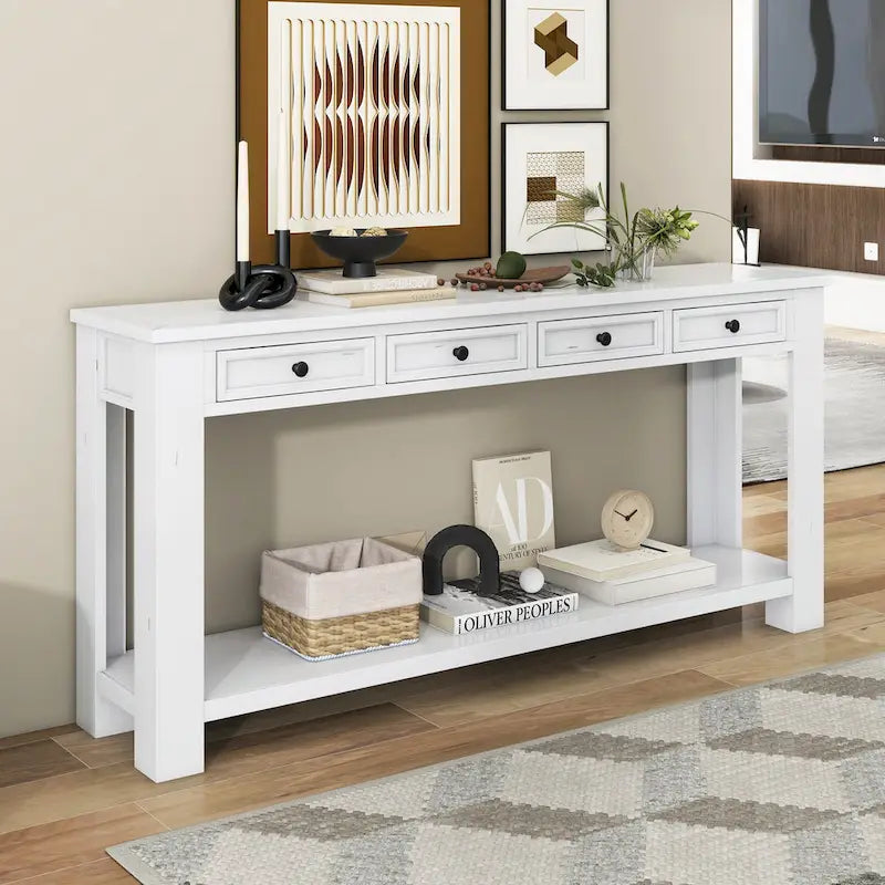 Console/Table de canapé avec tiroirs de rangement et étagère inférieure
