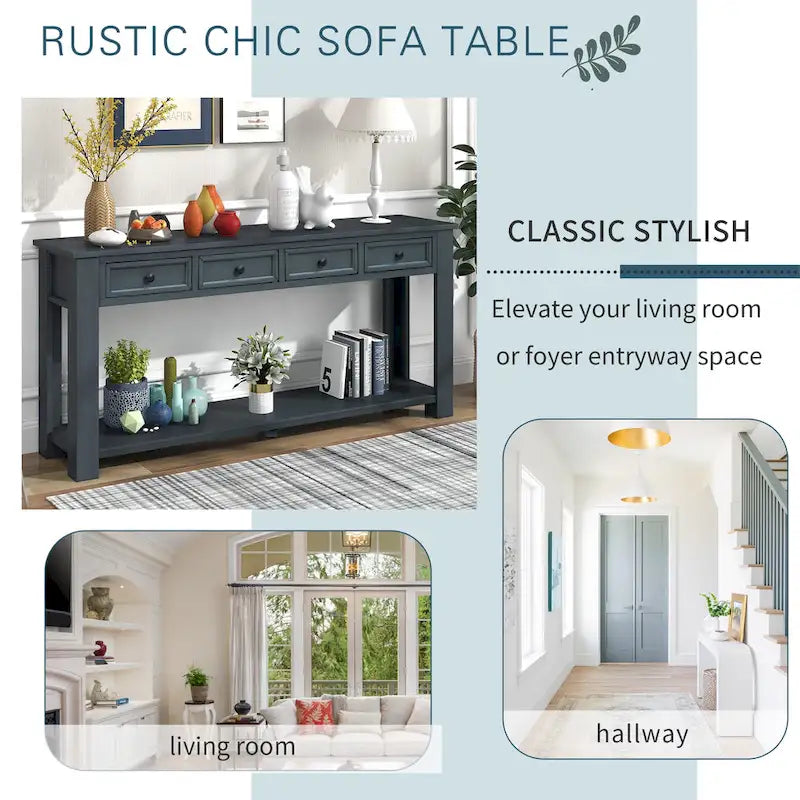 Console/Table de canapé avec tiroirs de rangement et étagère inférieure