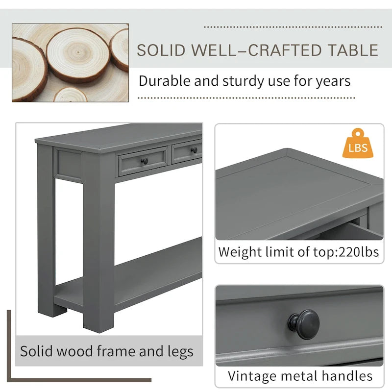 Console/Table de canapé avec tiroirs de rangement et étagère inférieure