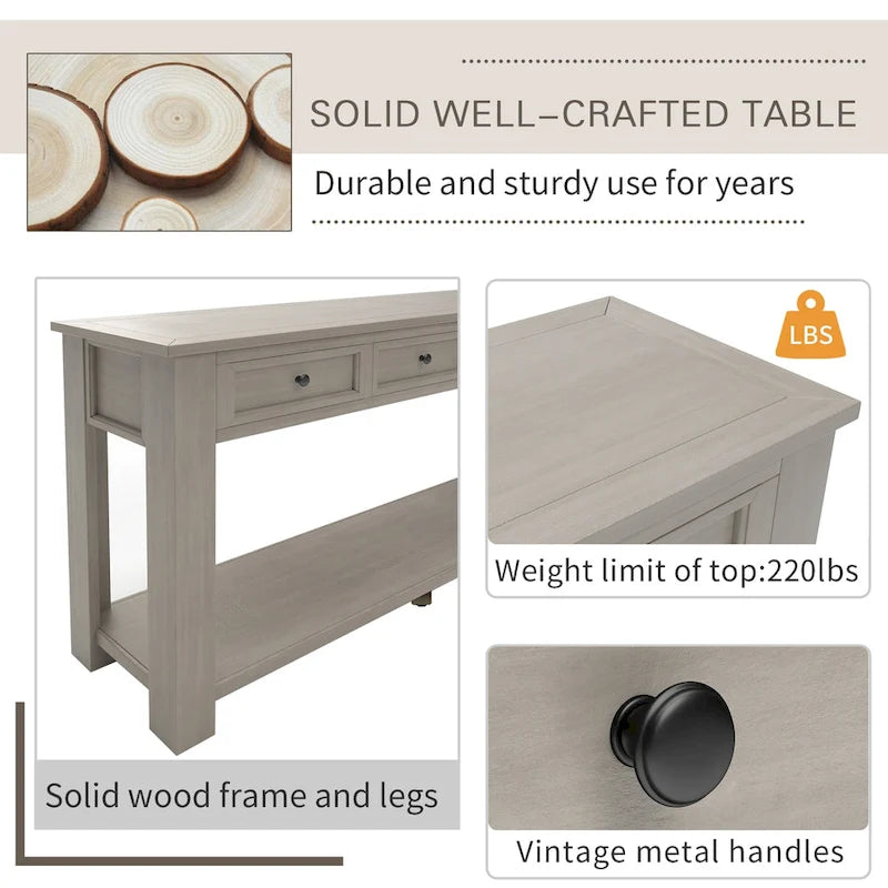 Console/Table de canapé avec tiroirs de rangement et étagère inférieure
