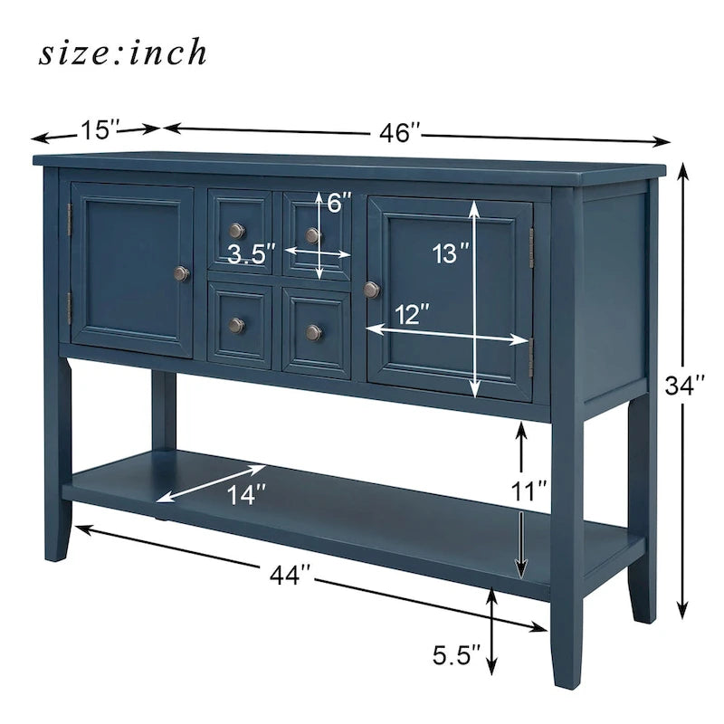 Buffet console vintage avec étagère inférieure