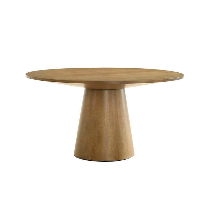 Table de salle à manger de 119 cm, plateau rond, piètement colonne, finition marron