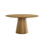 Table de salle à manger de 119 cm, plateau rond, piètement colonne, finition marron