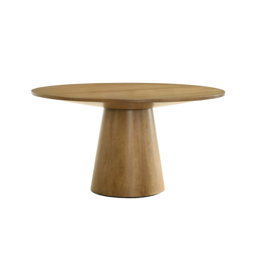 Table de salle à manger de 119 cm, plateau rond, piètement colonne, finition marron