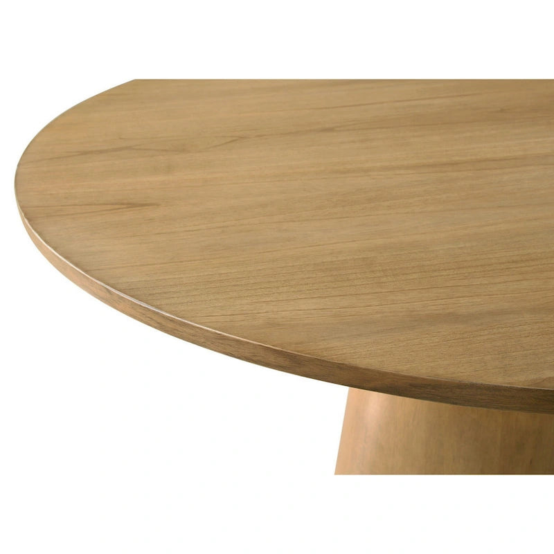 Table de salle à manger de 119 cm, plateau rond, piètement colonne, finition marron