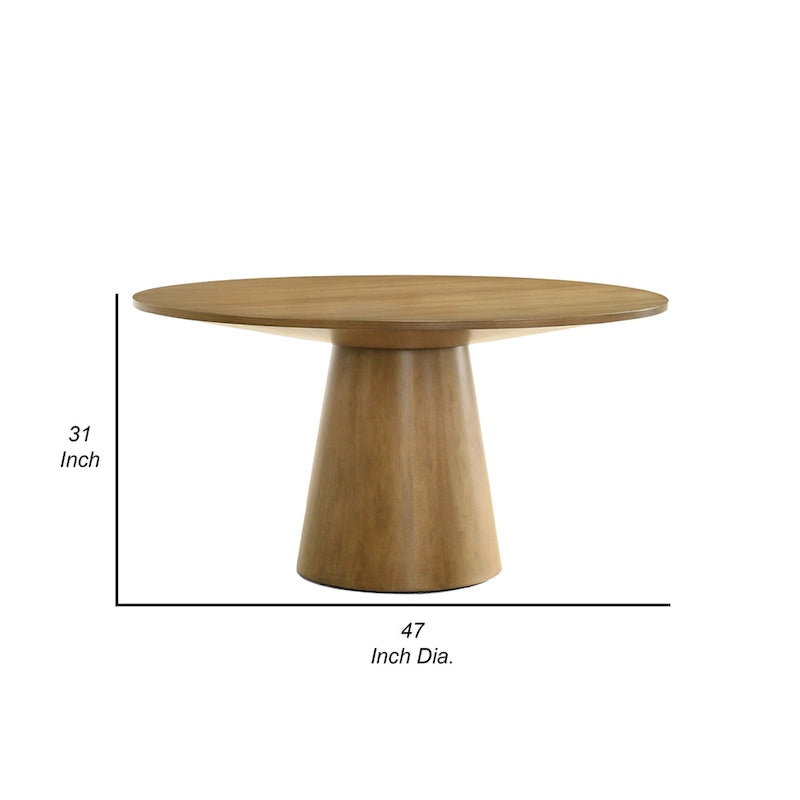 Table de salle à manger de 119 cm, plateau rond, piètement colonne, finition marron
