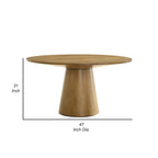Table de salle à manger de 119 cm, plateau rond, piètement colonne, finition marron